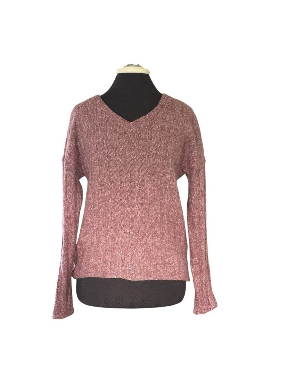 Kut From The Kloth Small Pullover Sweater Pink Mauve Wool Blend V Neck Granola